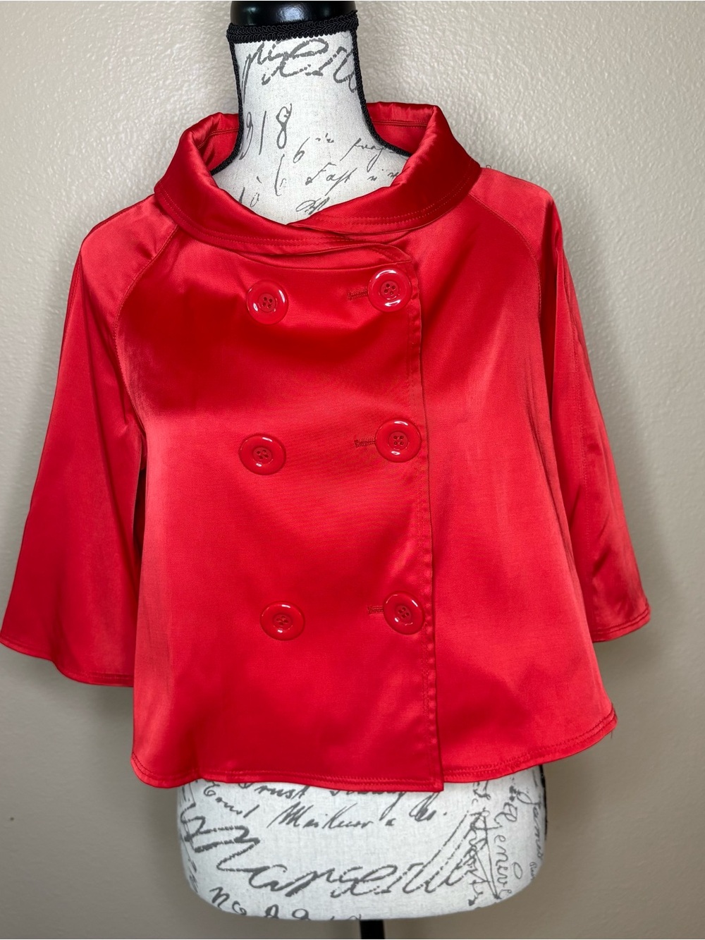 Steve Madden Red Satin Cropped Jacket Double Breasted Blazer M